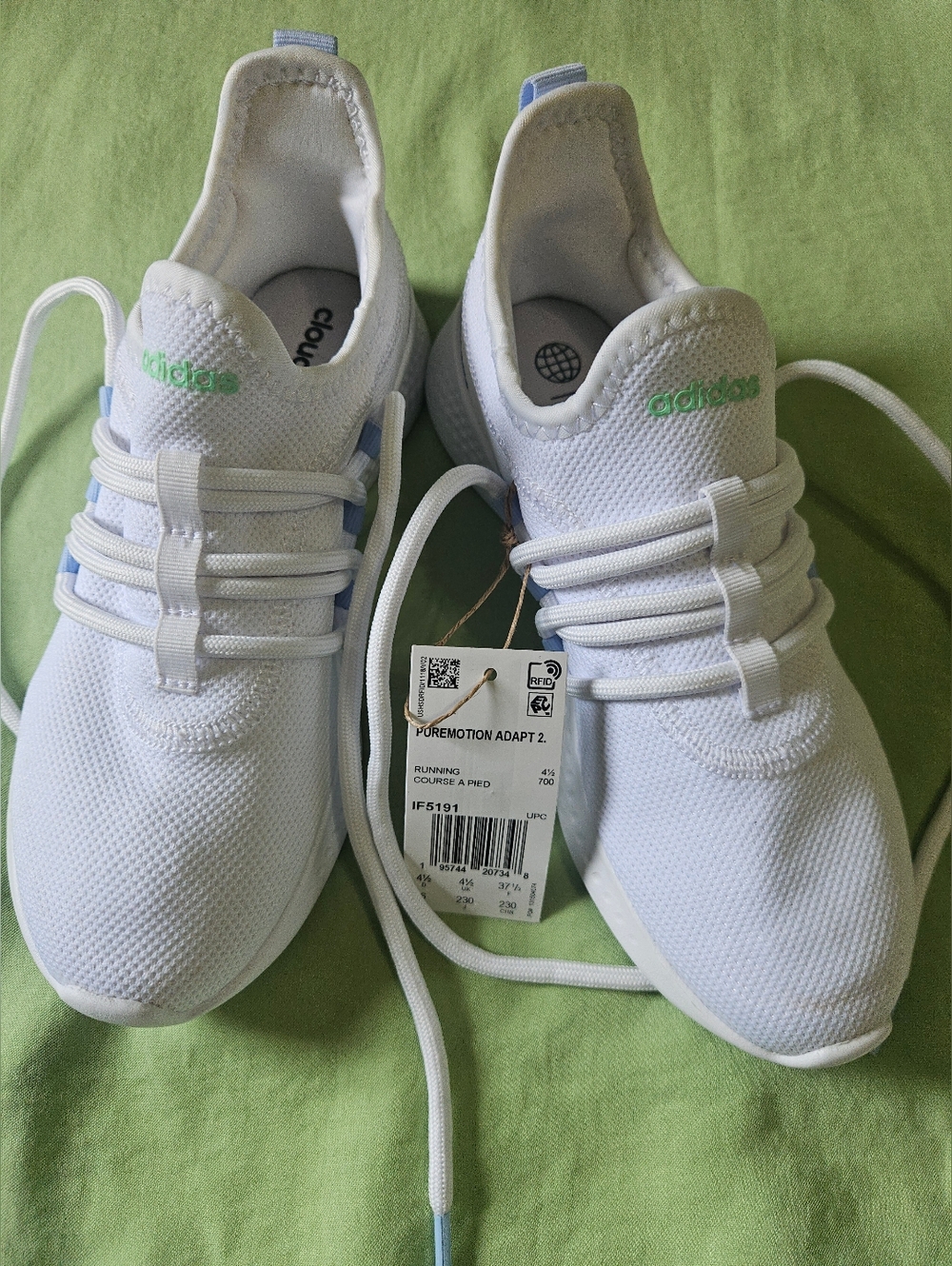 Adidas Womens White Running Shoes with Mint Accents